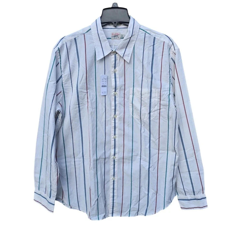 J.‎ Crew NWT Secret Wash Classic Fit Men's White Striped Button Down Shirt XL